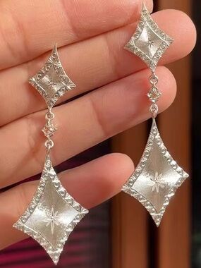 New .925 Etched Diamond Post-Dangle Earrings